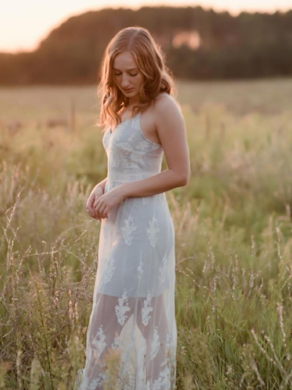Altar'd State Pale Blue Sheer Lace Maxi Dress